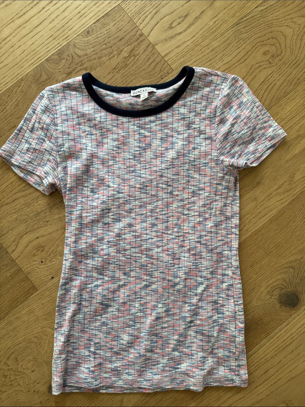 J. Crew Pink Multicolor Short Sleeve Tee with Navy Neckline